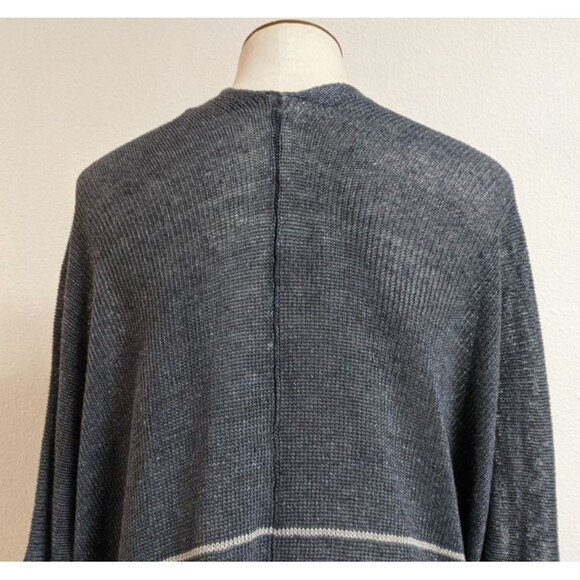 Margaret O'Leary 100% Linen Gray/White Striped Oversized Cardigan Sweater 2/SM - Picture 7 of 13
